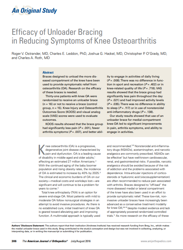 Bracing for Acute Injury, Functional Activity and Osteoarthritis