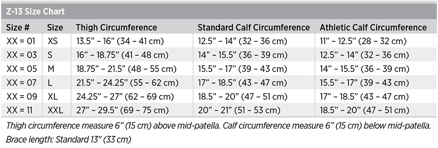 Z-13 Size Chart