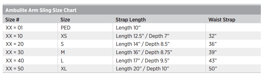 Ambulite Arm Sling Sizing Chart