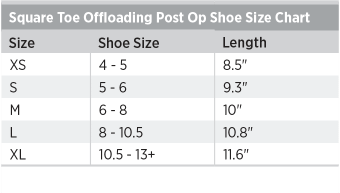 Square Toe Offloading Post Op Shoe Size Chart Breg Inc 10 cm to feet chart resume samples. square toe offloading post op shoe size